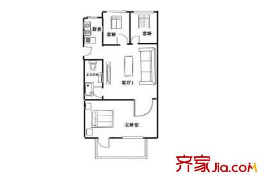 天香颐中里户型图户型图 3室1厅1卫1厨