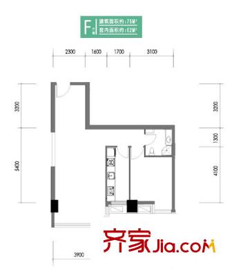 时代帝景户型图F户型 1室2厅1卫1厨