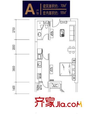 时代帝景户型图1、2号楼A户型