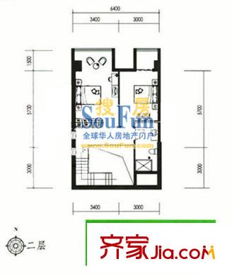 时代帝景户型图A户型二层 2室2厅2卫1厨