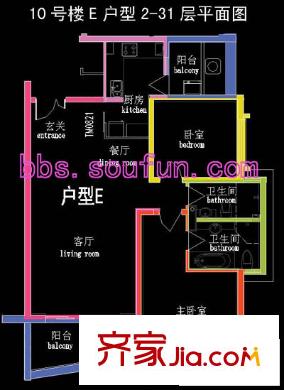 棕榈泉国际公寓户型图10号楼E户型 2室2厅2卫1厨
