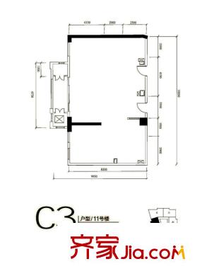 红山世家户型图11#C3户型(售罄) 2室2厅2卫1厨