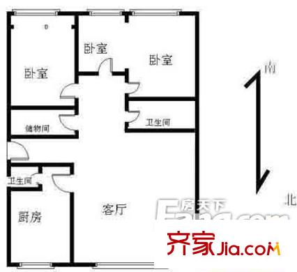 英特公寓户型图3居户型图 3室1厅2卫1厨