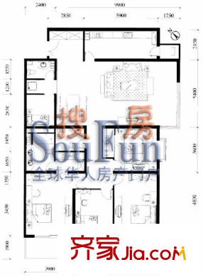 英特公寓户型图五室一厅三卫 5室1厅3卫