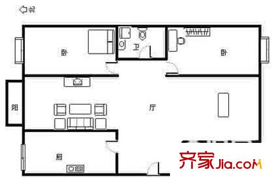 甘露家园户型图户型图 2室1厅1卫1厨