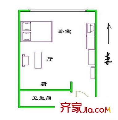 紫金数码户型图户型图 1室1厅1卫1厨