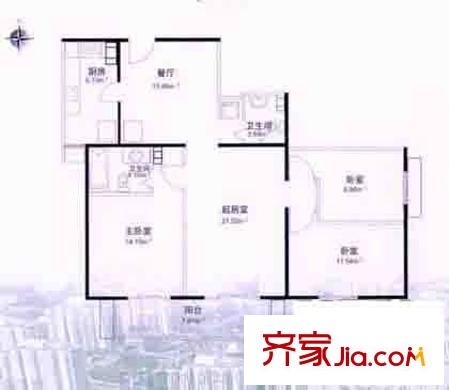 和谐雅园户型图户型图 3室2厅1卫1厨