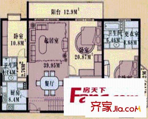 世纪宝鼎户型图A户型 跃层三室三厅二卫 3室3厅2卫1厨