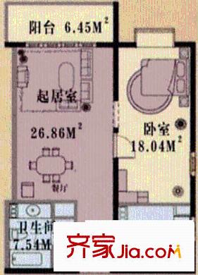 世纪宝鼎户型图D户型一室一厅一卫 1室1厅1卫1厨