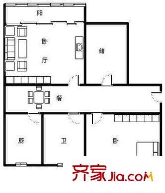 机场南路西里户型图户型图 1室2厅1卫1厨