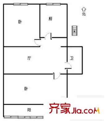 机场南路西里户型图户型图 2室1厅1卫1厨