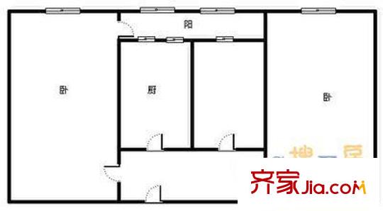 机场南路西里户型图户型图 2室1厅1卫1厨