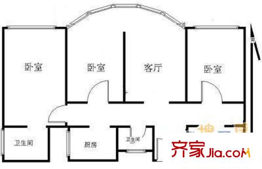 英特公寓户型图3居户型图 3室1厅2卫1厨