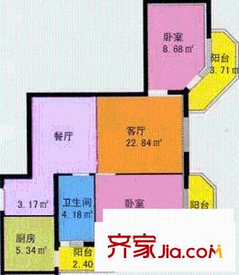 安和家园户型图B户型 2室2厅1卫1厨