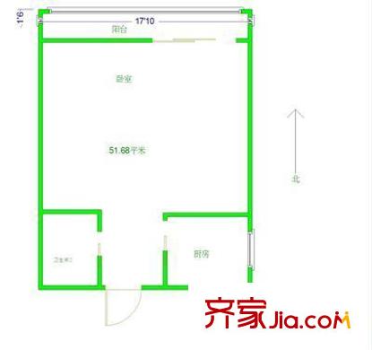 紫金数码户型图户型图 1室1卫1厨