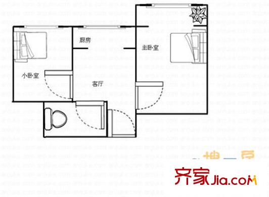 八里庄北里户型图户型图 2室1厅1卫1厨