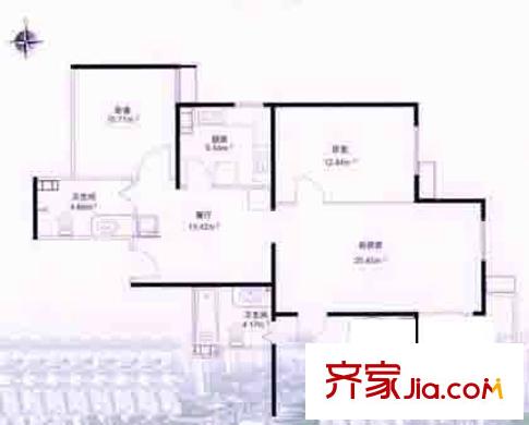 和谐雅园户型图户型图 3室2厅2卫1厨