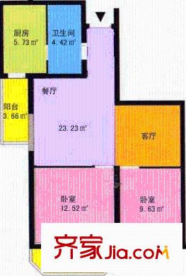 安和家园户型图D,H户型 2室2厅1卫1厨