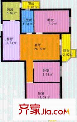 安和家园户型图C,G户型 3室2厅1卫1厨