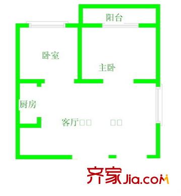 厂洼街1号院户型图户6 2室1厅1卫1厨