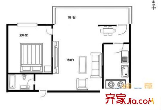 马甸经典家园 1室 户型图