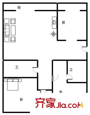 彩虹园小区 2室 户型图