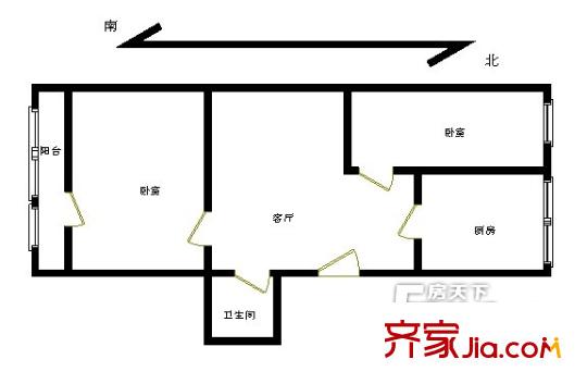 新兴东巷两居南北向户型图