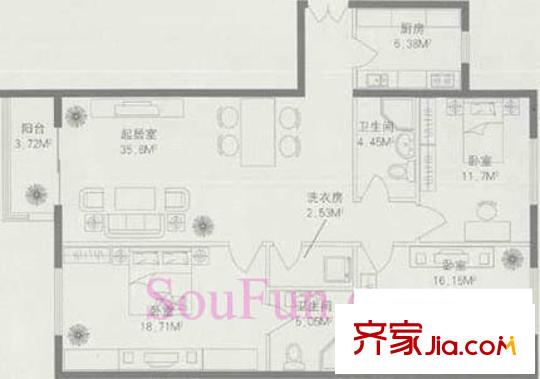 碧水星阁户型图D户型 3室2厅2卫1厨