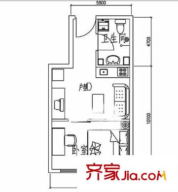 檀宫秀府户型图633573356477866550 1室1厅1卫1厨