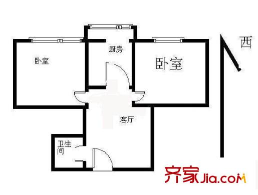西单宿舍户型图户型图 2室1厅1卫1厨
