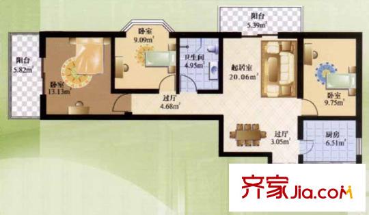 瑞莲家园户型图户型图 3室2厅1卫1厨
