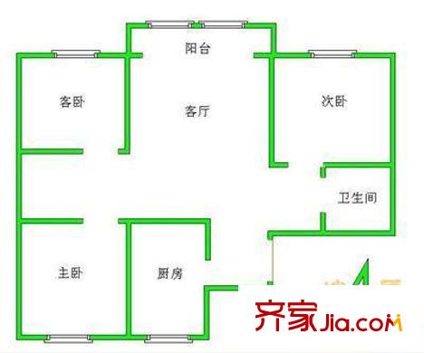 杨庄15号院户型图户型图 3室1厅1卫1厨
