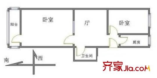 西单宿舍户型图户型图 2室1厅1卫1厨