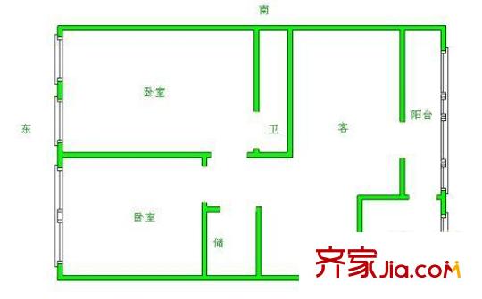向军南里户型图户型图 2室1厅1卫1厨