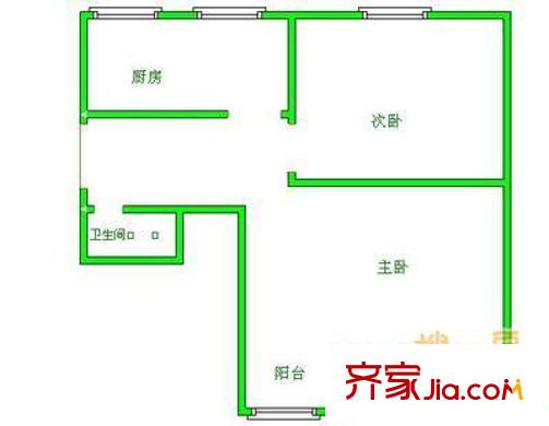 向军南里户型图户型图 2室1厅1卫1厨