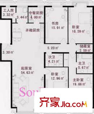 康堡花园户型图O户型 4室2厅2卫2厨