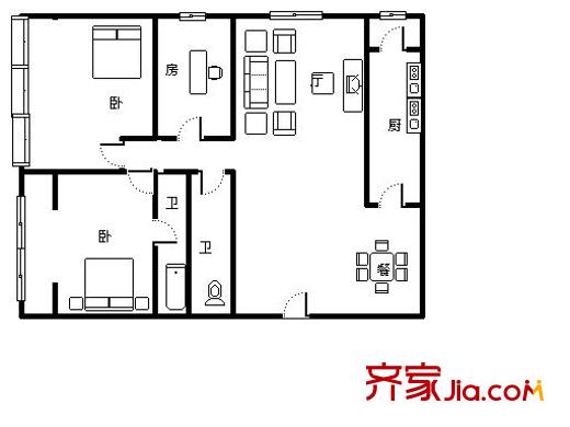 康堡花园户型图户型图 3室2厅2卫1厨