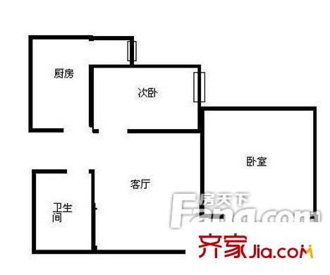 曙光花园望河园户型图户型图 2室1厅1卫1厨