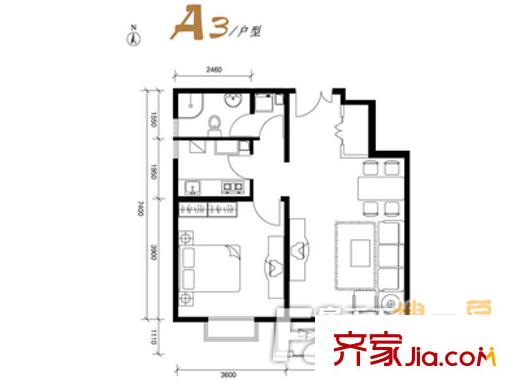 曙光花园望河园户型图户型图 1室1厅1卫1厨