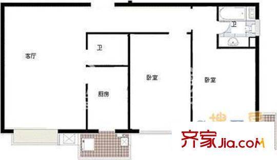曙光花园望河园户型图户型图 2室1厅2卫1厨