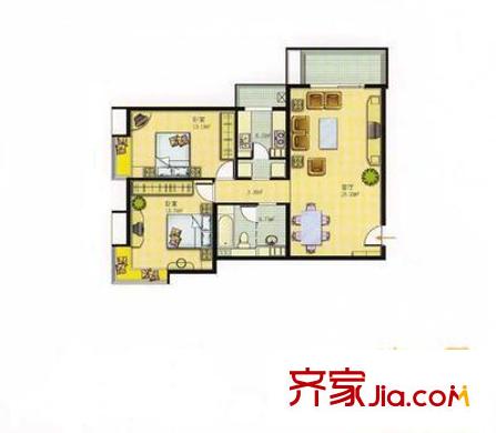 曙光花园望河园户型图户型图 2室2厅1卫1厨