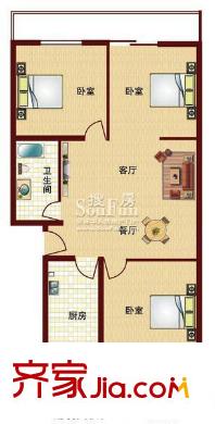 兴谷家园户型图3室1厅1卫106.38平米 3室1厅1卫1厨