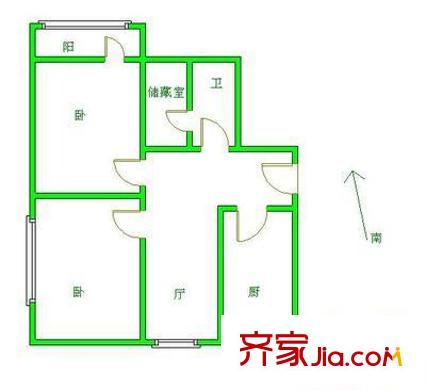 向军南里户型图户型图 2室1厅1卫1厨