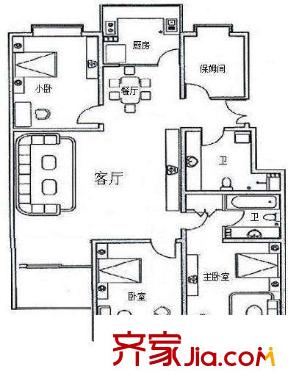 曙光花园望河园户型图户型图 3室2厅2卫1厨