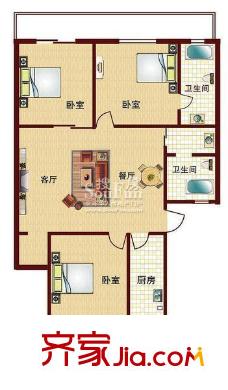 兴谷家园户型图3室1厅2卫134.12平米 3室1厅2卫1厨