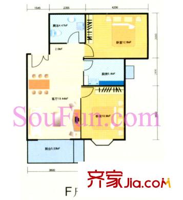 祥和家苑戶型圖F戶型 2室2廳1衛(wèi)1廚
