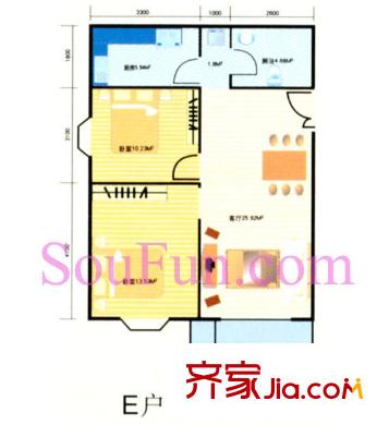 祥和家苑戶型圖E戶型 2室2廳1衛(wèi)1廚