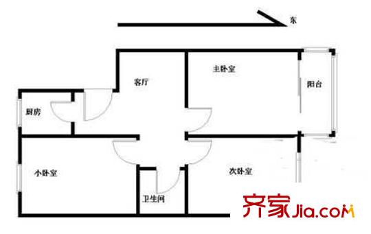 东直门南大街户型图户型图 3室1厅1卫1厨
