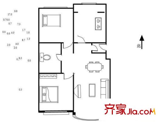 逸秀名园 2室 户型图