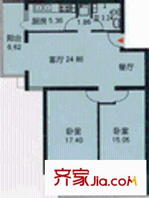 甘露晴苑户型图C座N户型 2室2厅1卫1厨